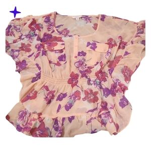 Vintage Candies Flutter Sleeved Sheer Dress Top jrs Med